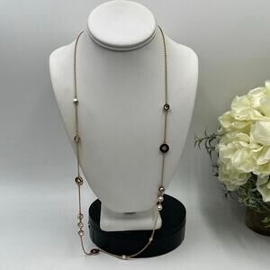 Kate Spade Spot The Spade Long Rose Gold Bezel Crystal Spade Station Necklace‎